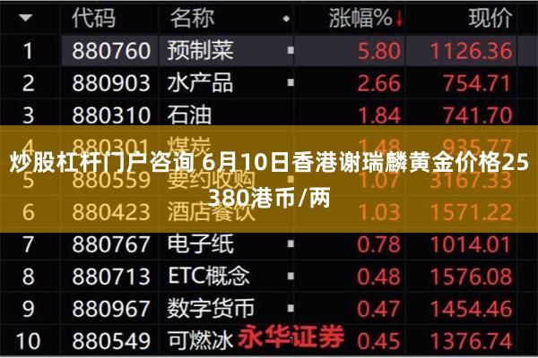 炒股杠杆门户咨询 6月10日香港谢瑞麟黄金价格25380港币/两